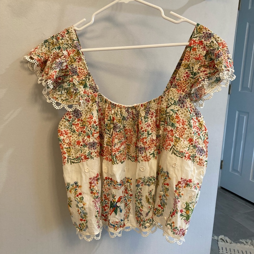 FARM Rio Cream Floral Square-Neck Ruffle Blouse - Picture 3 of 8